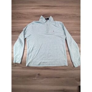 Tommy Hilfiger Mens Quarter Zip Pullover Sweater Light Sky Heather Size M Preppy